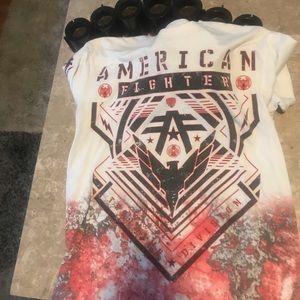 American fighter women’s tee shirt sleeve red black and white